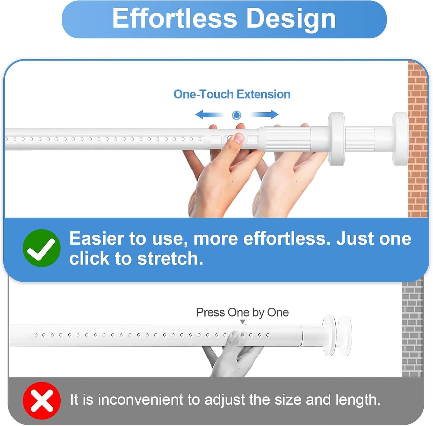 Long Tension Rod 39-144inch White Tension Curtain Rods no Drilling | 1.26" Diameter Outdoor Curtain Rod for Patio,Windows,Anywhere Heavy Duty Spring Rods Adjustable