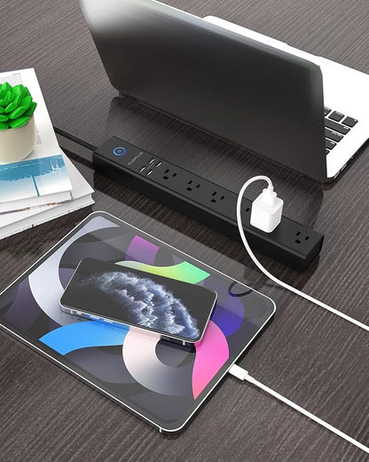 15 Ft Power Strip Surge Protector, 6 Outlets and 4 USB Ports, Flat Plug Power - Image 8