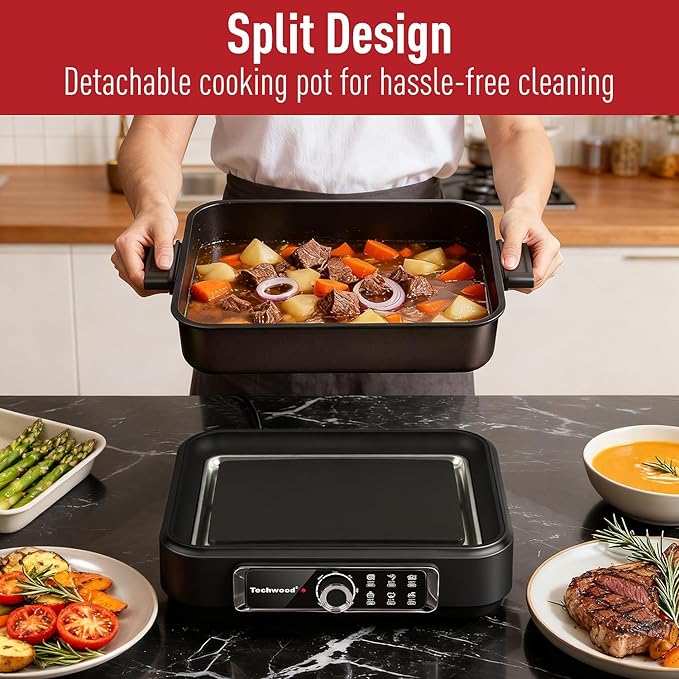 Electric Skillet, Techwood 7.5-Quart 2-in-1 Versatile Multi-Cooker - Image 2
