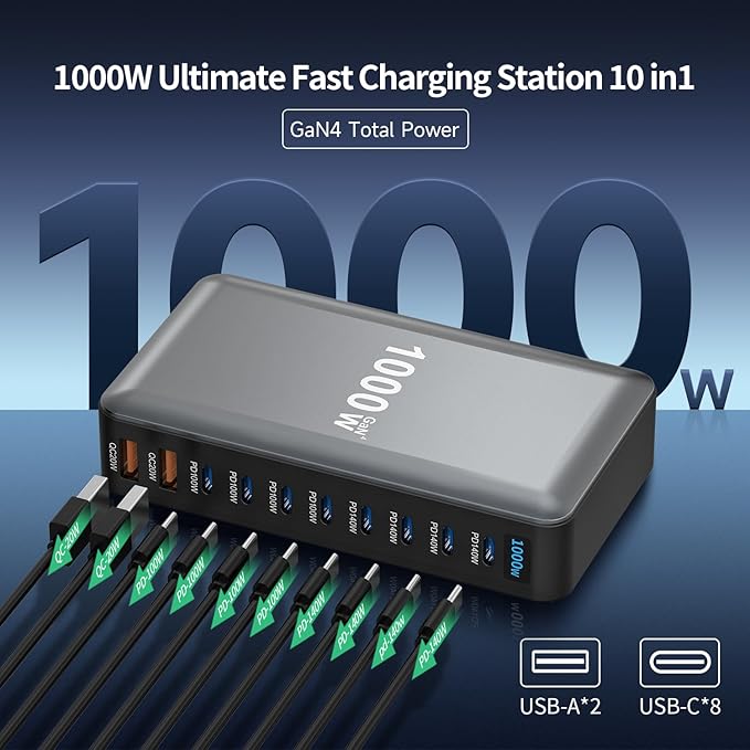 1000W 10-Port GaN 4 Desktop Charging Station - Image 3
