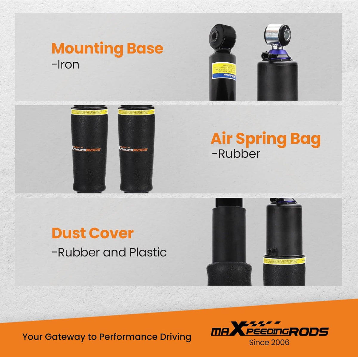 maxpeedingrods pair rear air suspension shocks + air, side view