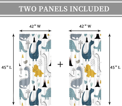 Dinosaur Kids Cartoon Dino Baby Boys Living Room Bedroom Window Curtains | 42"W x 45"L Cute Safari; fade-proof print, 2 panels, rod pocket, easy to install and washable.