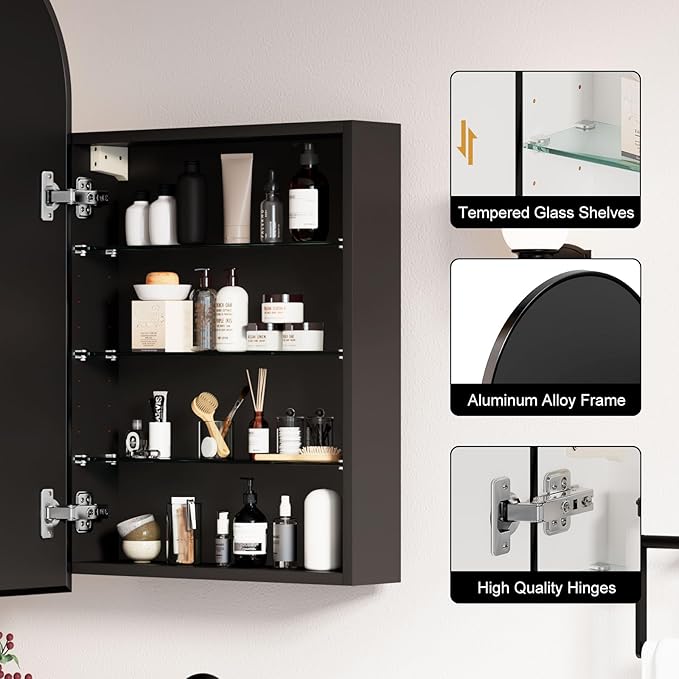 20x36 Black Arched Medicine Cabinet - Image 4