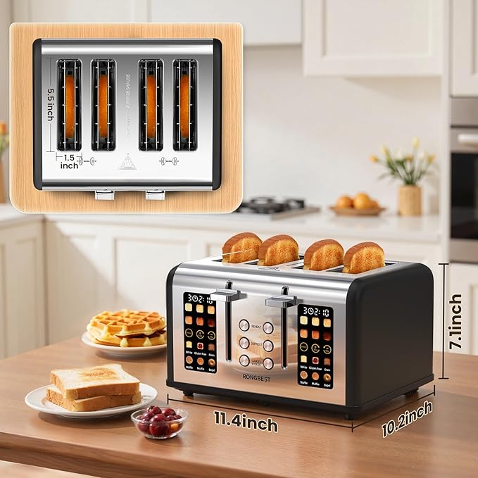 4 Slice Touch Screen Toaster, Easy-to-Use Digital Stainless Steel Toaster - Image 8