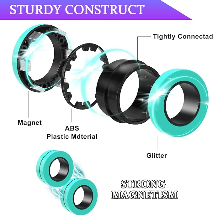 Cevioce 9 PCS Magnetic Ring Fidget Toys Set, ADHD Anxiety Magnetic Finger - Image 2