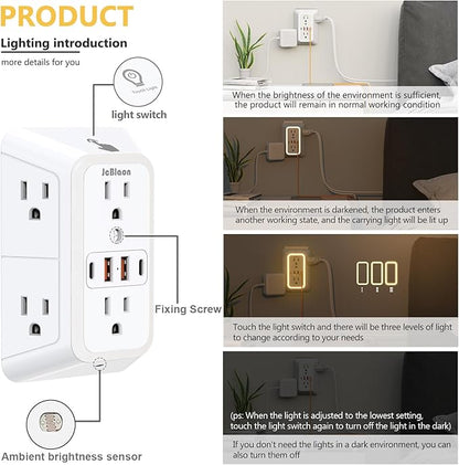 Wall Outlet Extender with Night Light, Power Plug Adapter Multi Plug Outlet - Image 5