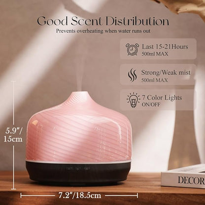 Porseme 500ml Glass Essential Oil Diffuser Aromatherapy Ultrasonic Cool Mist - Image 3