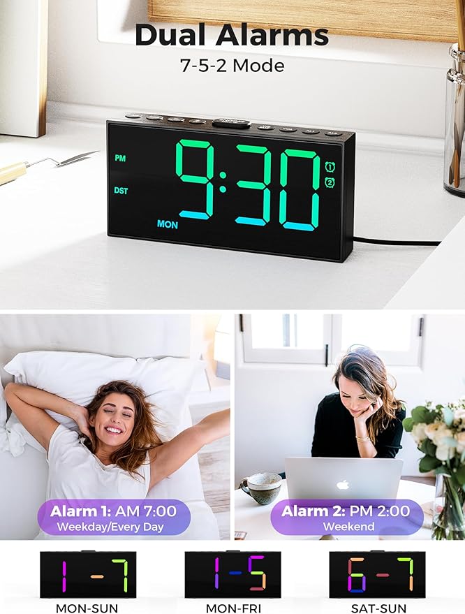 PPLEE RGB Digital Alarm Clock for Bedrooms - Image 4