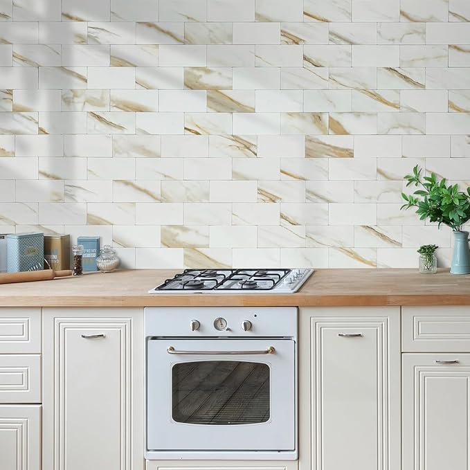 AULIGET 4-Piece Calacatta Gold Marble Look Peel and Stick Backsplash Wall Tiles - Image 5