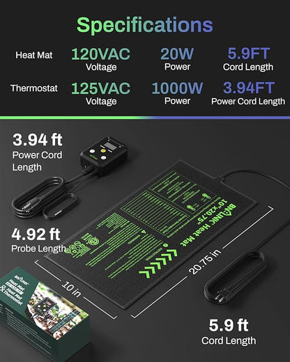 BN-LINK Seedling Heat Mat with Thermostat Controller Combo Set, Plants - Image 6