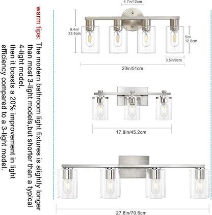4 Light Bathroom Vanity Light, Brushed Nickel 4-Light Bathroom Light Fixtures - Image 5