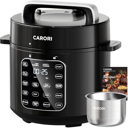 9-in-1 Electric Pressure Cooker 6 Quart Black, Stainless Steel Pot, 12 Preset by CARORI