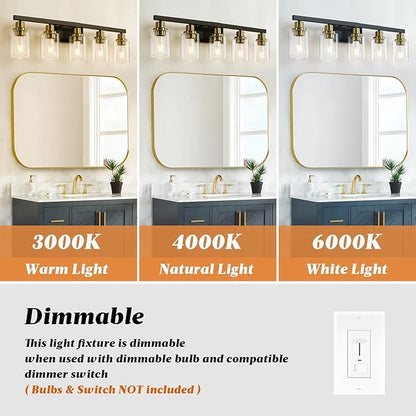 DIKAIDA 5-Light Black and Gold Bathroom Vanity Light, Bathroom Light Fixtures - Image 7