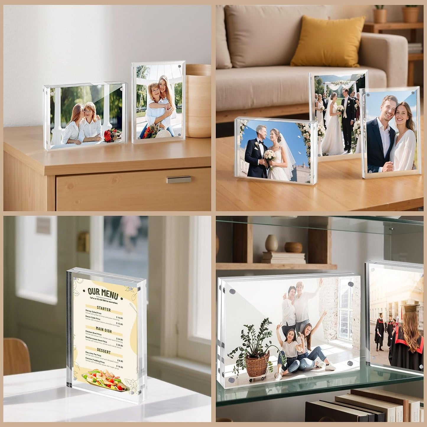 5x7 Acrylic Frames 2 Pack, Double Sided Magnetic Frames | Frameless Clear Photo Frames, Desktop Pictures Display