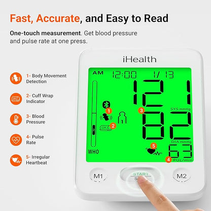 iHealth Accu Luminate Blood Pressure Monitor – 4.5" Tri-Color WHO-Based LCD - Image 4