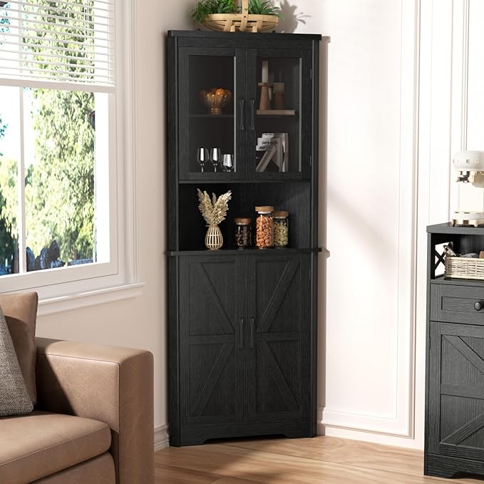 67''H Black Tall Farmhouse Corner Storage Cabinet - Image 7