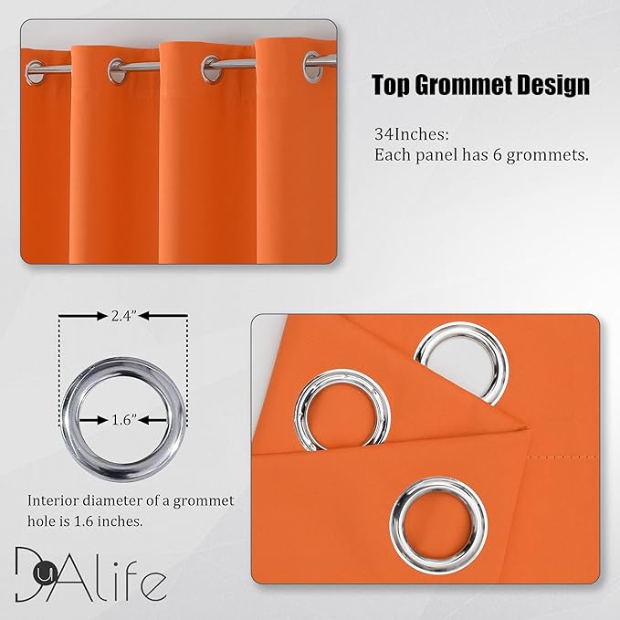 DUALIFE Summer Orange Curtains for Boys Bedroom 2 Panels Autumn Decor Darkening - Image 3