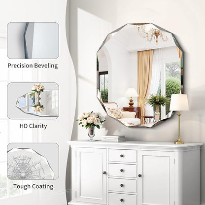 GLASHOM Frameless Bathroom Mirror, 30x36 inch Vanity Mirror Beveled Edge Wall - Image 3