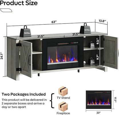 Bestier 63" Fireplace TV Stand for TVs Up to 70", Farmhouse Barn Door - Image 5