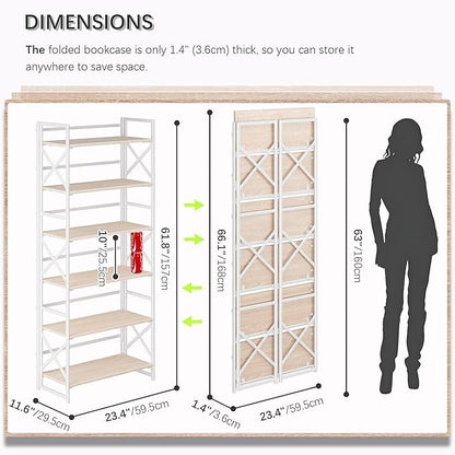 4NM 6 Tiers No Assembly Book Shelves, 61.8" H Folding Bookshelf Bookcase Open - Image 2