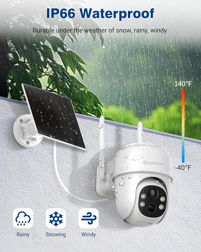 Septekon 360°PTZ Security Cameras Wireless Outdoor 2 Pack, 2K Solar Battery - Image 5