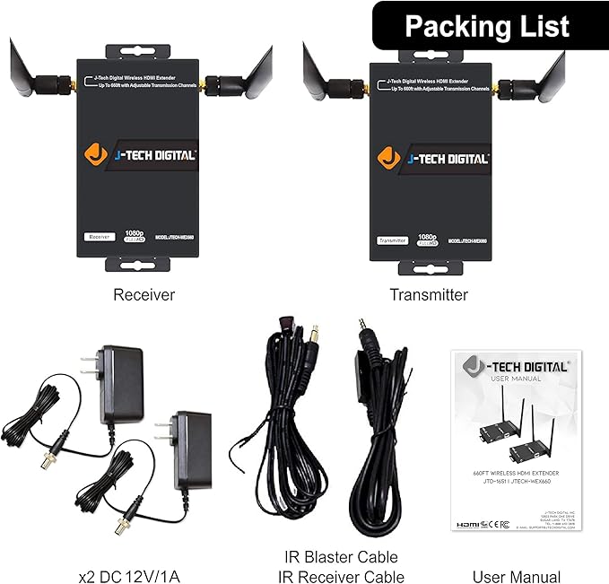 J-Tech Digital Wireless HDMI Extender 1080p up to 660 ft Extension, Transmitter - Image 7