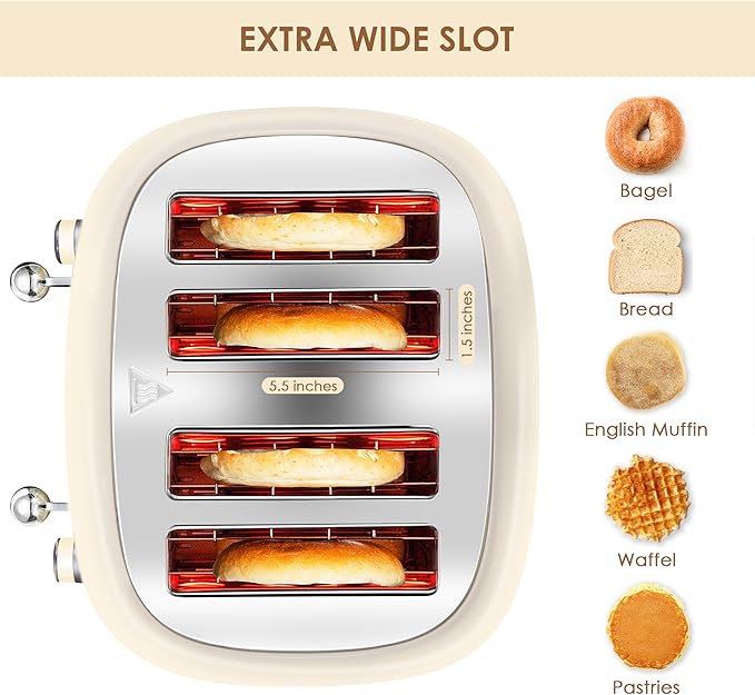 4 Slice Toaster Roter Mond Retro Stainless Steel - Image 3