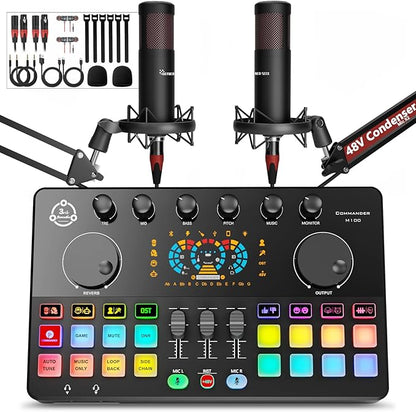 Podcast Equipment Bundle for 2, Audio Interface DJ Mixer by Hayner-Seek