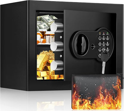 Safe Box with Fireproof Waterproof Bag, Home Safe with Keys & Pass Code & Wall by Mitlvge