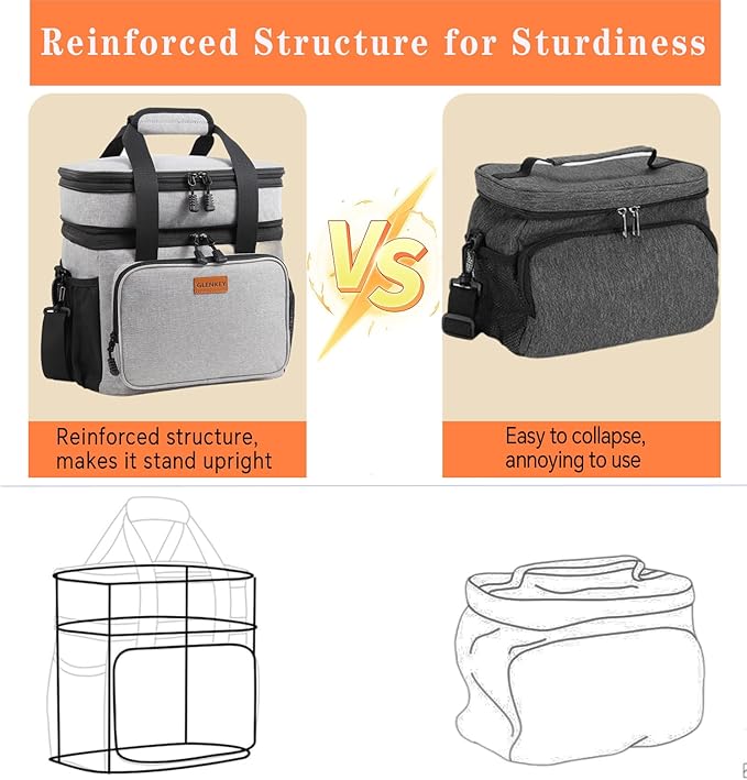 Double Deck Large Lunch Box, Insulated Heavy Duty Lunch Bag Waterproof - Image 4
