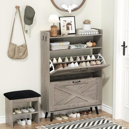 EOYUTLLY Shoe Cabinet with Bench, Shoe Organizer Cabinet with 2 Flip Drawers & - Image 3