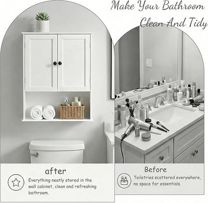 Bathroom Wall Cabinet, Over Toilet Storage Hanging Cabinet Adjustable Shelves - Image 8