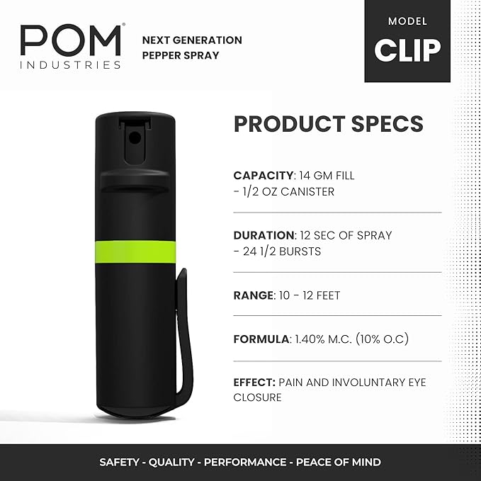 POM Pepper Spray Pocket Clip, Quick Flip Top Safety, Maximum Strength OC Formula - Image 3