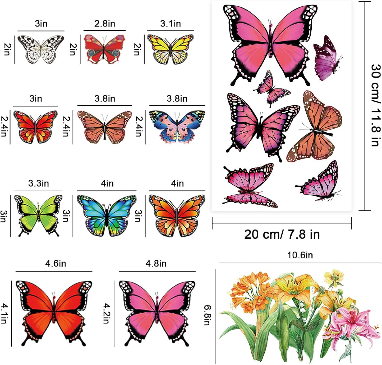 Whaline 9 Sheets Spring Butterfly Window Clings Summer Colorful Butterfly Flora Windows Decor Double-Sided Anti-Collision Reusable Decals Non-Adhesive for Home Window Glass