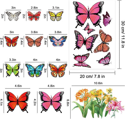 Whaline 9 Sheets Spring Butterfly Window Clings Summer Colorful Butterfly Flora Windows Decor Double-Sided Anti-Collision Reusable Decals Non-Adhesive for Home Window Glass