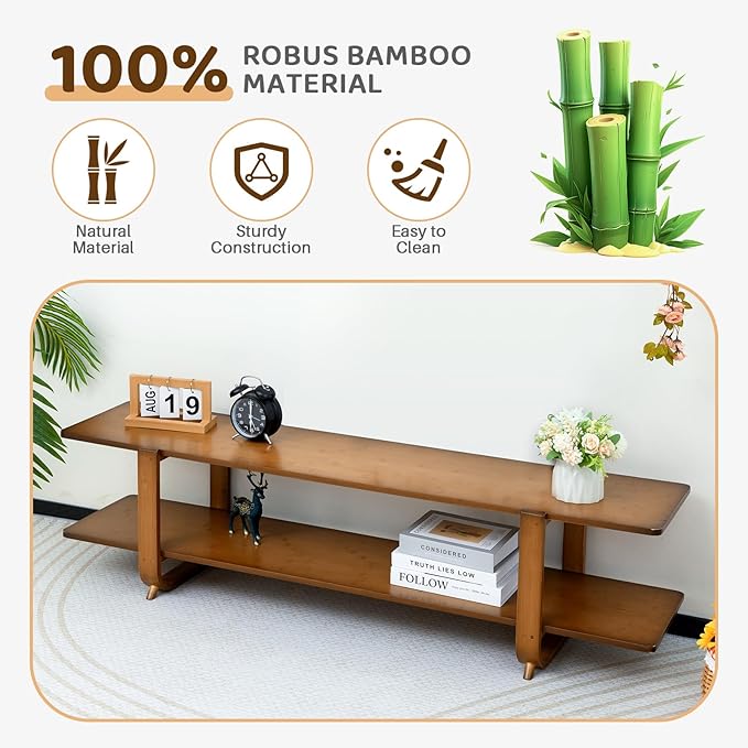 HollyHOME Bamboo TV Stand with Storage - Image 6