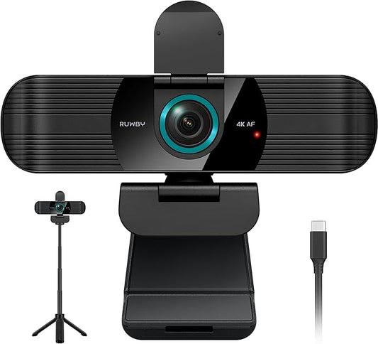 RUWBY UHD 4K Webcam with Built-in Dual Mics, Wide-Angle Lens, Privacy Cover by Unknown