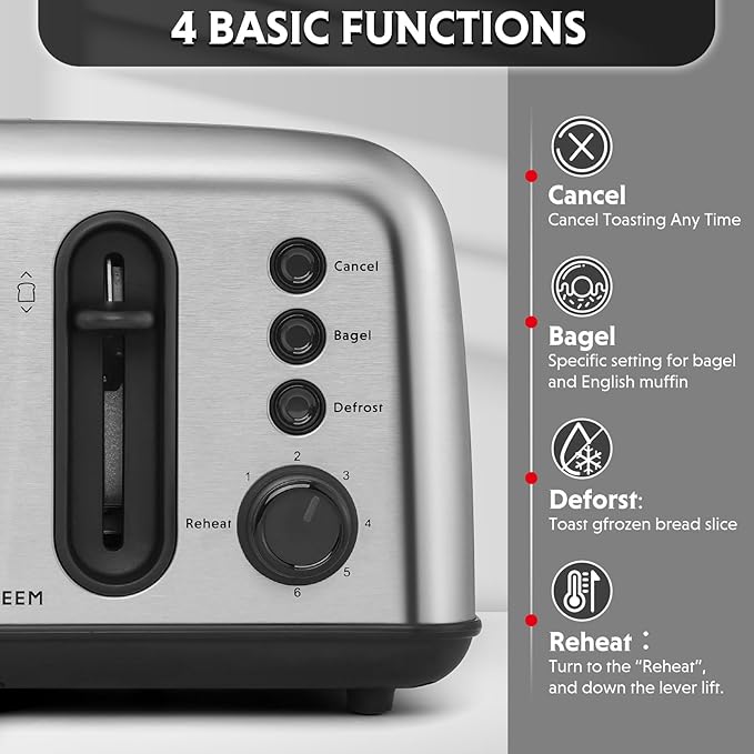 BUYDEEM DT440 4 Slice Toaster, Stainless Steel Toaster - Image 2