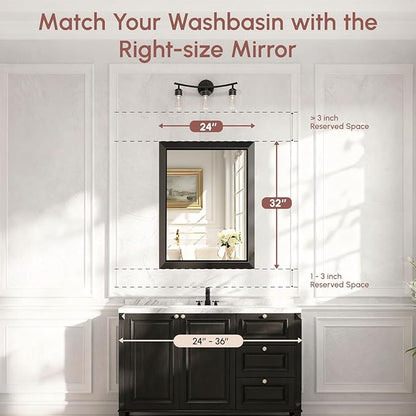 USHOWER 24x32 Bathroom Mirror, Beveled Aluminum Frame Wall Mirror, Rectangular - Image 7