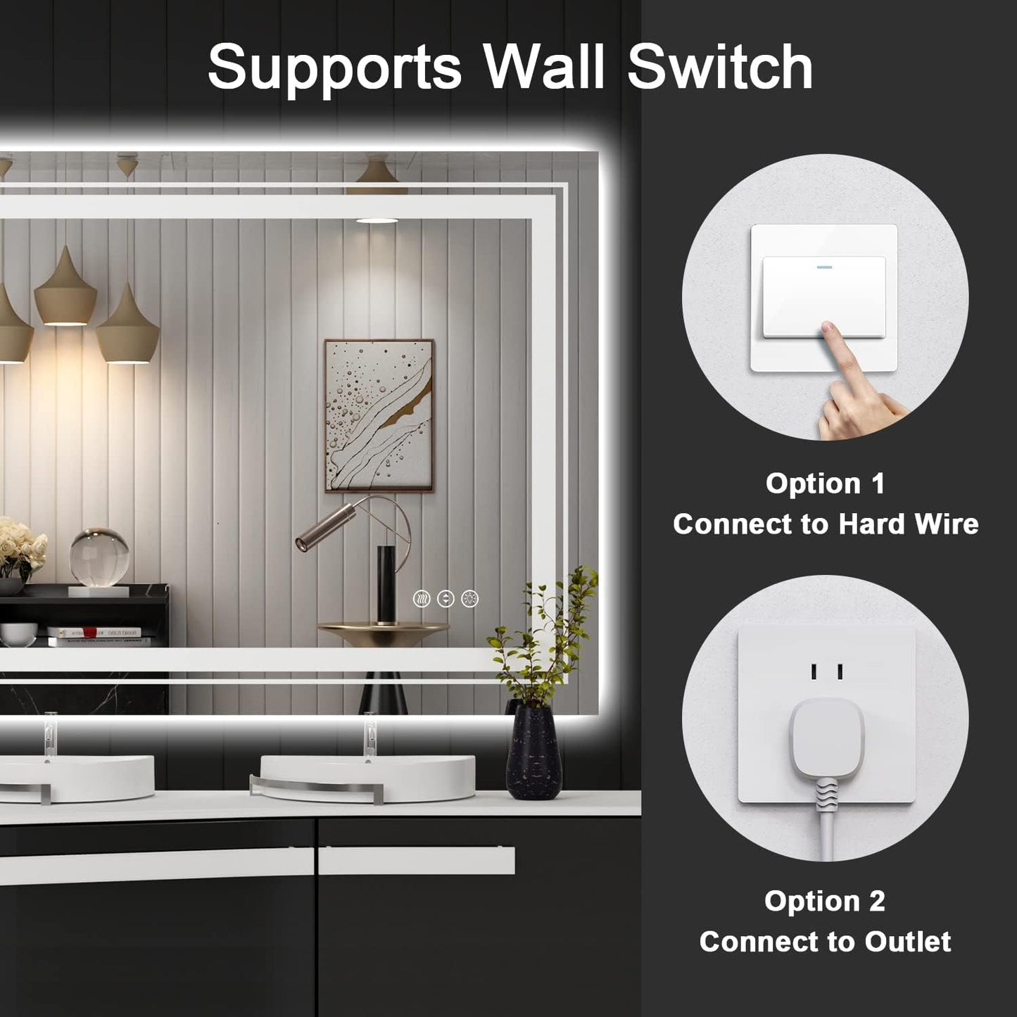Snowdool 31x23 LED Bathroom Mirror with Front and Backlight, Dimmable Lighted Bathroom Vanity Mirror with Anti-Fog, Memory Function,Tempered Glass(Horizontal/Vertical) | Front and Backlit, Dimmable, Anti-Fog, Tempered Glass