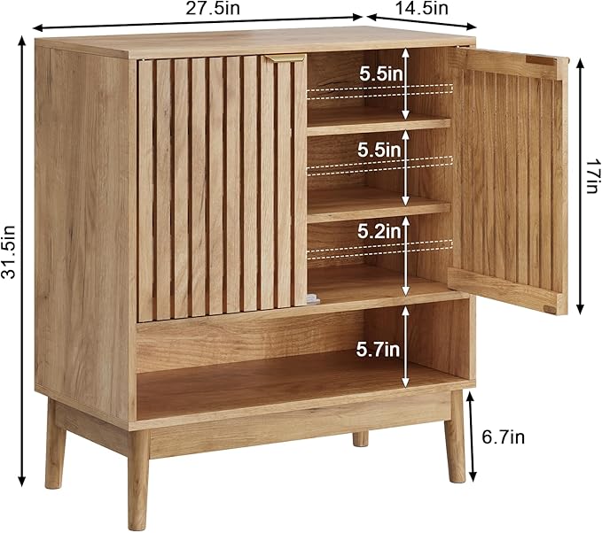 Shoe Cabinet with Slatted Doors, Freestanding Shoe Cabinet Storage - Image 2