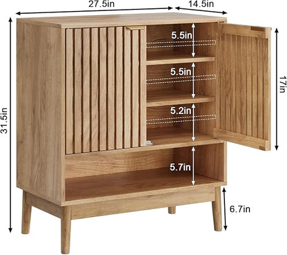 Shoe Cabinet with Slatted Doors, Freestanding Shoe Cabinet Storage - Image 2