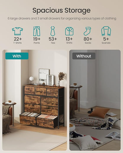 SONGMICS Dresser for Bedroom, Chest of Drawers, 9 Non-Woven Fabric Drawers - Image 4