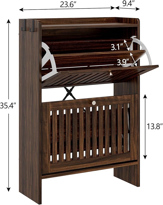 wanan 24" Shoe Cabinet with 2 Flip Slatted Drawers, Adjustable & Removable - Image 3