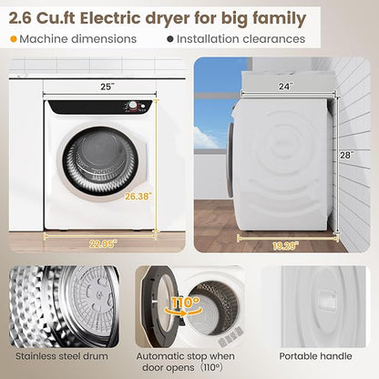 VCJ 2.6 cu.ft Portable Dryer, 1400W Electric Clothes Dryer - Image 4