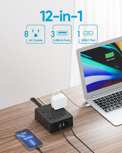 Surge Protector Power Strip, Olcorife Ultra Thin Flat Plug Extension Cord 5ft - Image 2