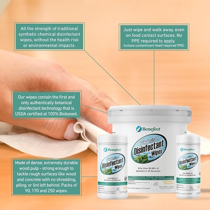 Benefect Botanical Disinfectant Wipes – 1, 500 Sanitizing Wipes. 6 Pack of 250 - Image 4