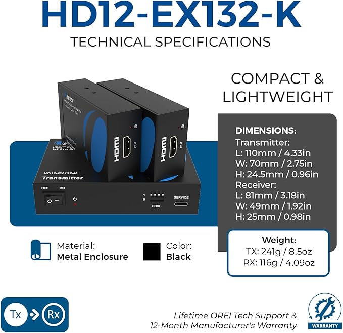 OREI 1x2 HDMI Extender Splitter Over Single Cable CAT6/7 1080P EDID Management - Image 5