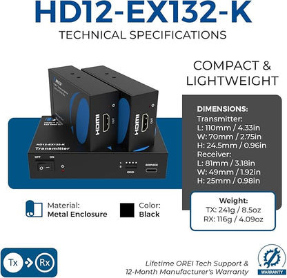 OREI 1x2 HDMI Extender Splitter Over Single Cable CAT6/7 1080P EDID Management - Image 5