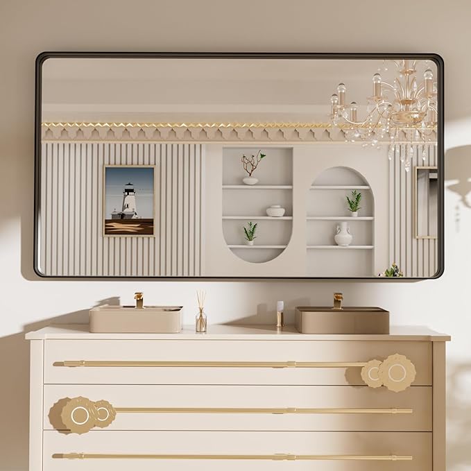 LOAAO 72X40 Inch Black Metal Framed Bathroom Mirror - Image 8